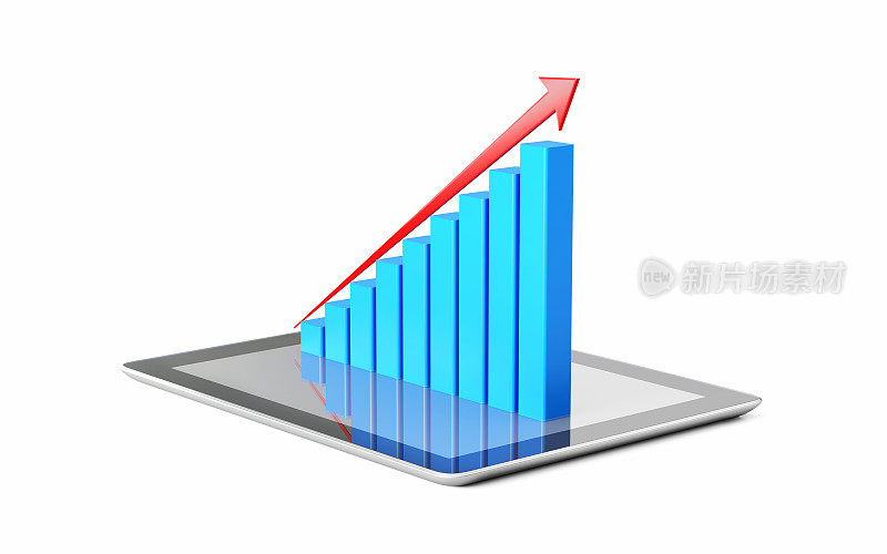 财务图表和图表被投影从一个数字平板电脑