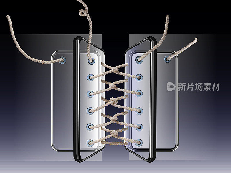 多部智能手机编织成绳子，就像鞋子里的鞋带