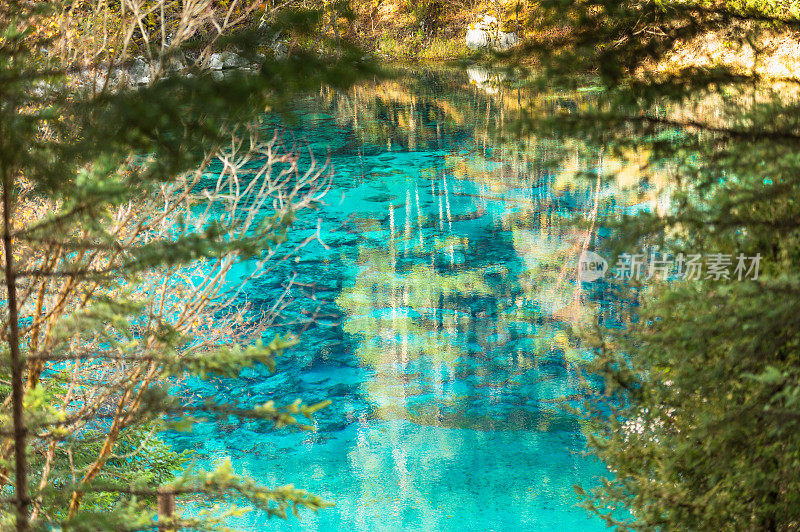 风景优美的木山和五花湖(九寨沟国家公园)，中国