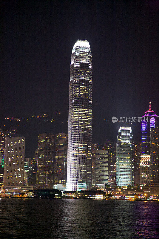 晚上的香港维多利亚港天际线