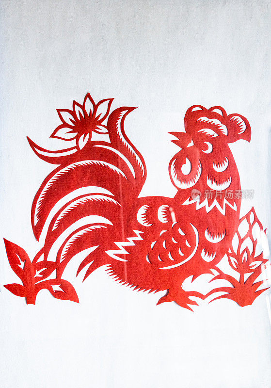 中国传统剪纸、鸡、生肖符号