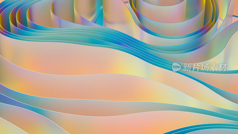3D抽象波浪螺旋背景彩虹全息颜色