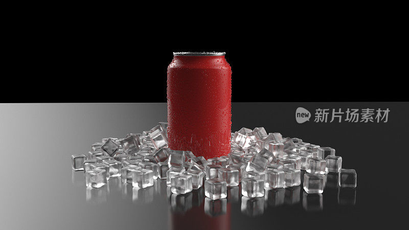 装冰的红色饮料罐