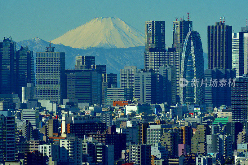 富士山和东京的天际线:白天