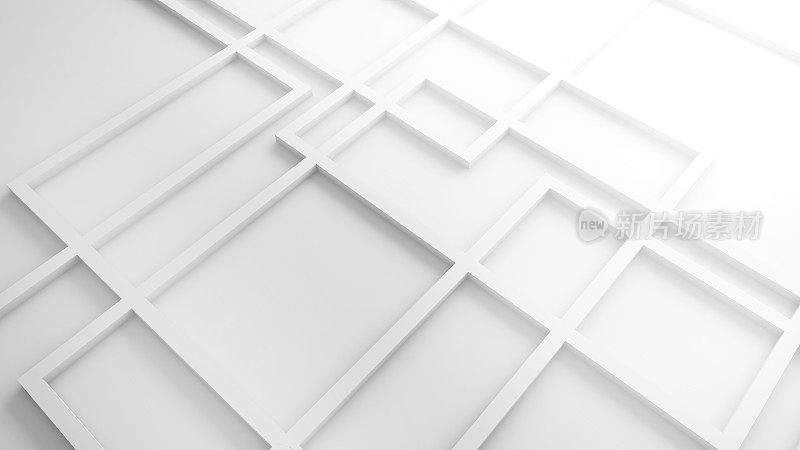 抽象随机白色方形背景，三维渲染
