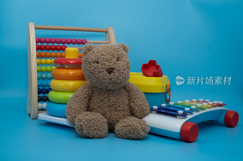 经典儿童玩具-泰迪熊填充闷动物植物算盘环堆叠机木琴形状分类机