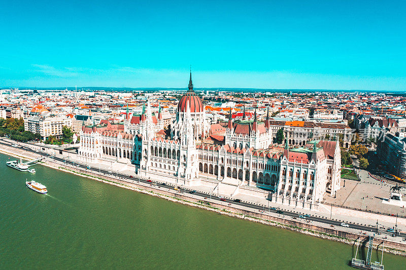 无人机俯瞰布达佩斯议会大厦