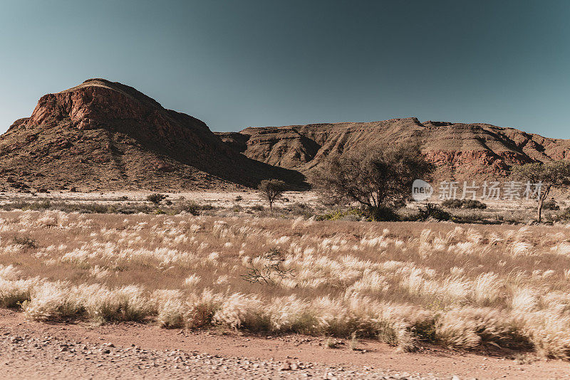 在非洲纳米比亚的自助狩猎之旅中驾车穿越美丽的风景