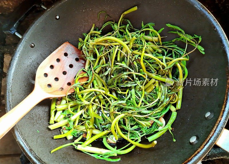 炒水含羞草蔬菜-食品制备。