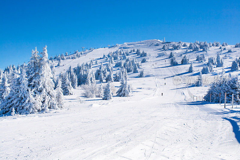 塞尔维亚，滑雪胜地Kopaonik，生机勃勃的斜坡全景