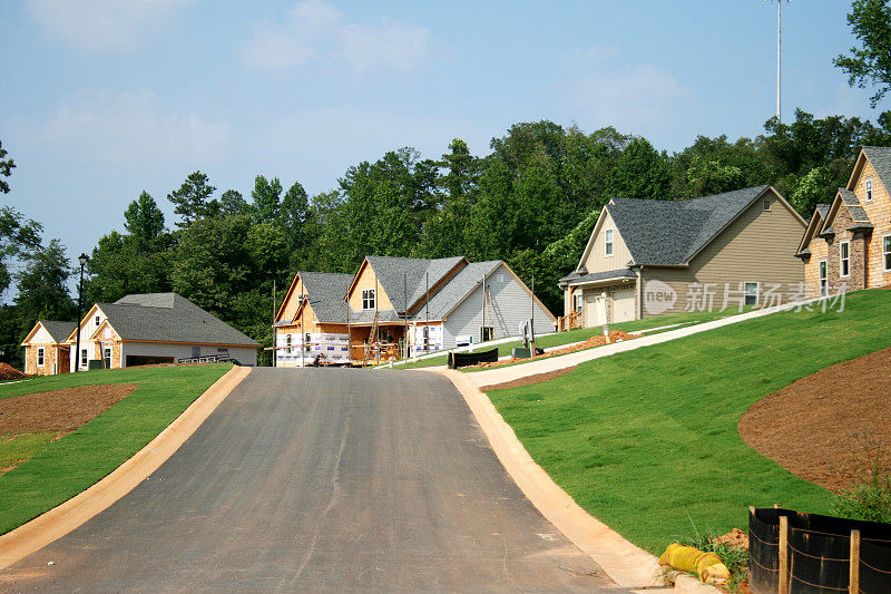 一个有许多不同房屋的郊区社区