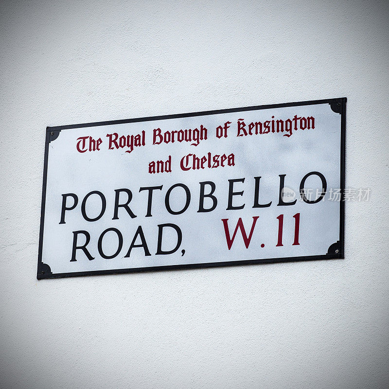伦敦墙上的Portobello路标志