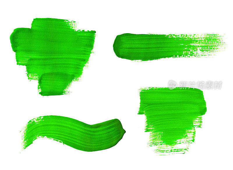 一套绿色笔触的丙烯酸涂料作为样品的艺术产品