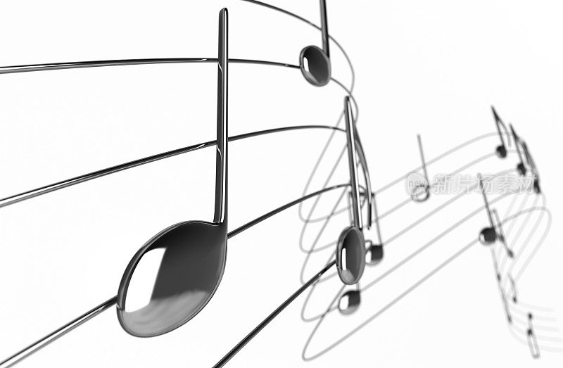 动画的音乐音符在白色的背景中卷曲