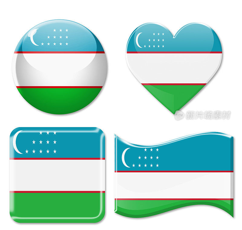 乌兹别克斯坦旗帜和图标设置