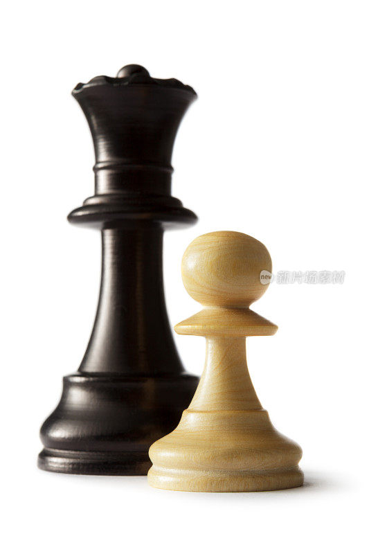 国际象棋:白背景下孤立的皇后和卒