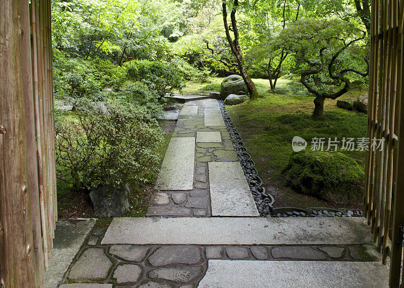 石头步道小径大门栅栏波特兰日本花园