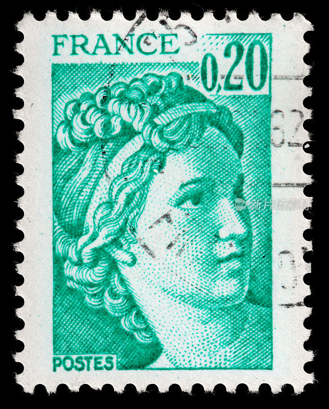 法国共和国古董邮票女性面孔艺术线画