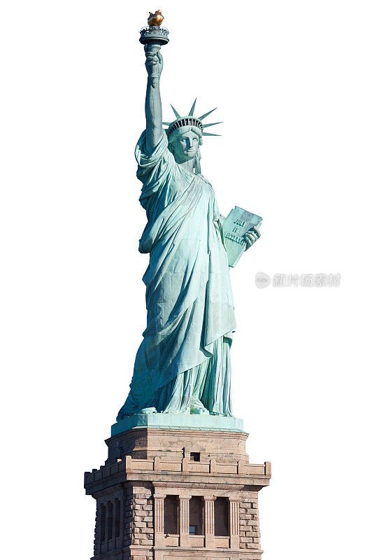 自由女神像与基座在白色，剪路