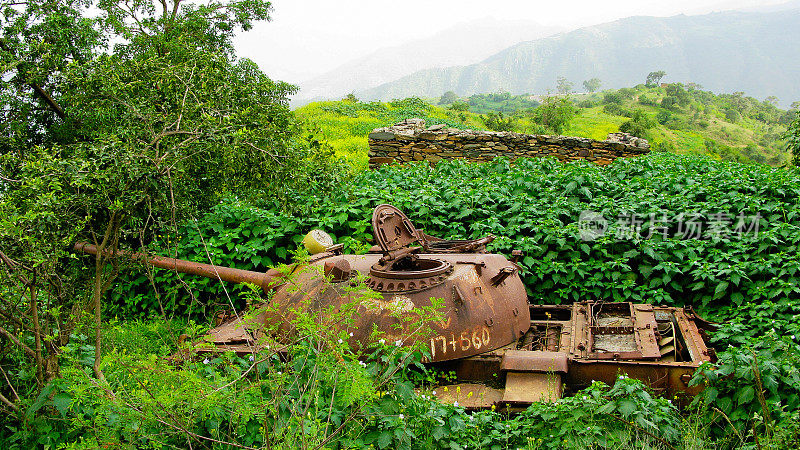 厄立特里亚filfile国家公园路边的废弃坦克