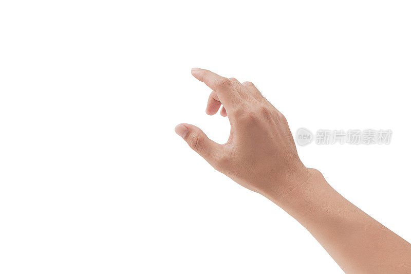 一只手孤立地触摸白色背景上的按钮或显示设备