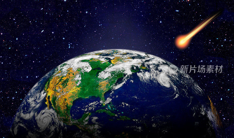 小行星对地球的攻击。这张照片的元素是由美国宇航局提供的