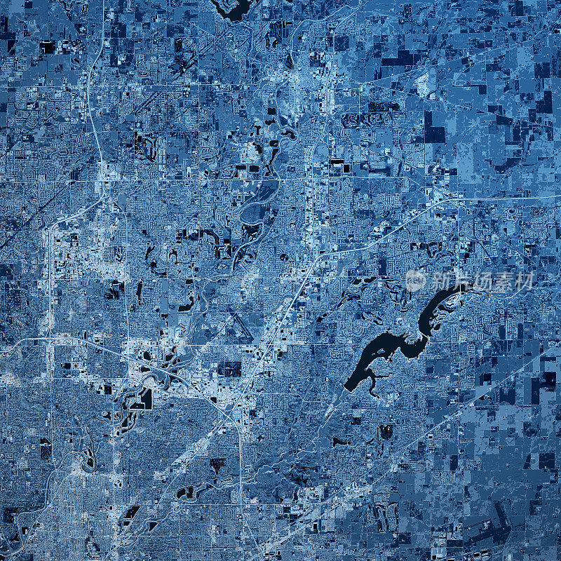 费舍尔印第安纳3D渲染地图蓝色俯视图2019年11月