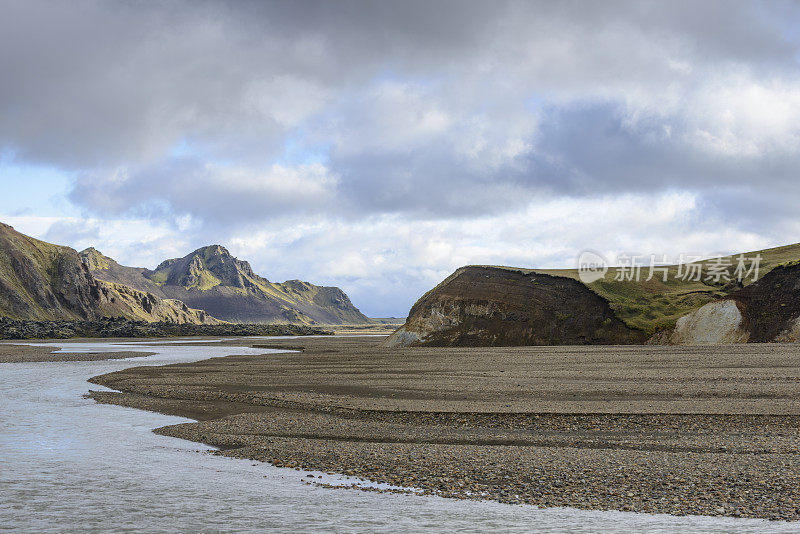 冰岛的landmanaleið公路到Fjallabak自然保护区和landmanalaugar的全景