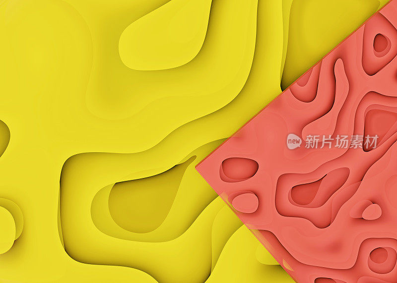 抽象动态流体重叠纹理黄色寻找红色背景3d