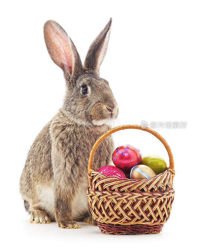 复活节篮子和兔子。