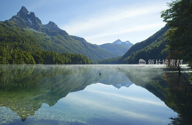 山峰在清澈的湖水中完美的倒影