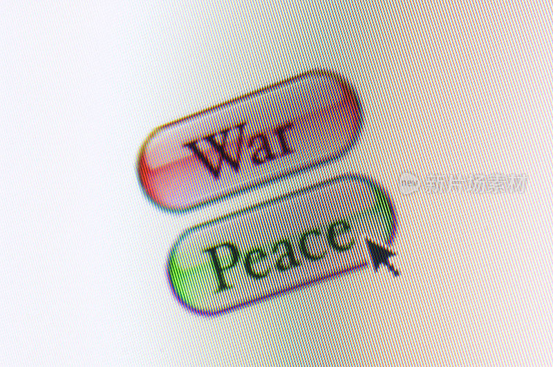 电脑显示器上的战争和平网页按钮