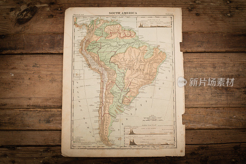 南美洲地图插图，1871年古董书页