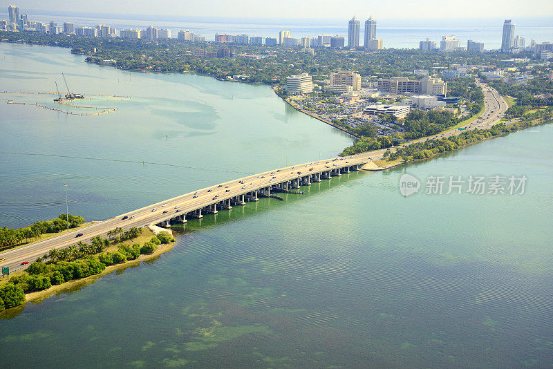 比斯坎湾鸟瞰图，迈阿密海滩