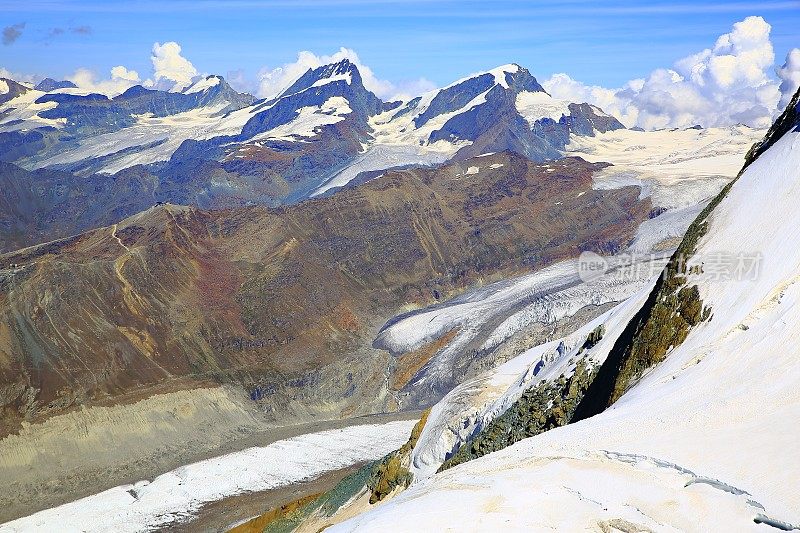 戈尔纳冰川和蒙特罗莎山脉阿尔卑斯山景观，瑞士阿尔卑斯山