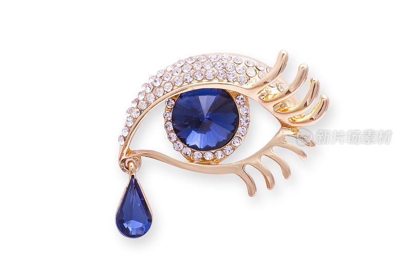 金色胸针眼与钻石Ð°和一个大蓝宝石孤立在白色