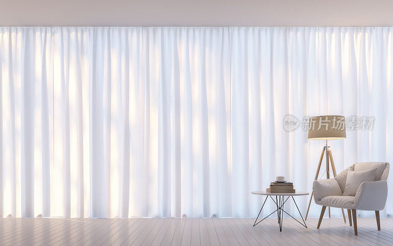 现代白色客厅简约风格3D渲染图像