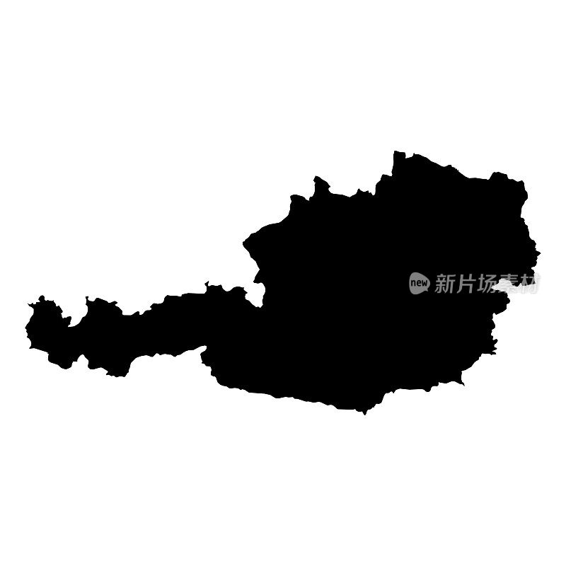 奥地利黑色剪影地图轮廓孤立在白色3D插图