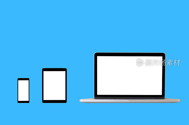带有空白屏幕的电子设备。台式电脑，笔记本电脑，平板电脑和智能手机
