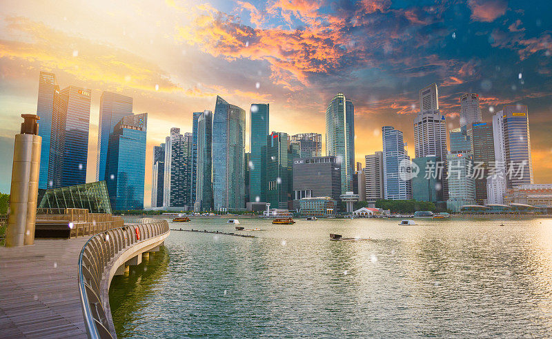 空中视野的城市天际线在新加坡市中心CBD中心