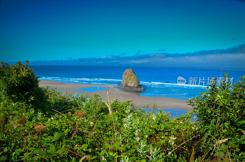 俄勒冈坎农海滩在太平洋海岸和附近的干斯塔克岩石