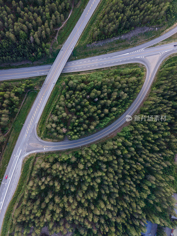 田园诗般的蜿蜒道路穿过芬兰的翠绿松林