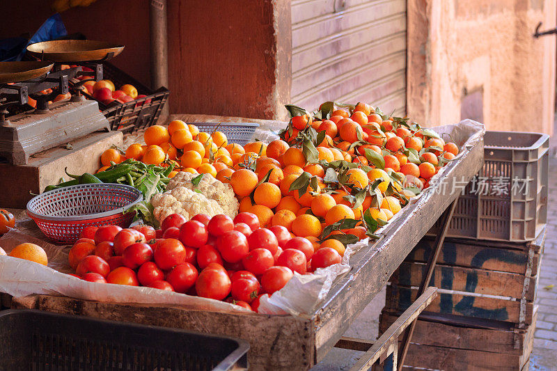马拉喀什麦地那的小蔬菜和水果商店