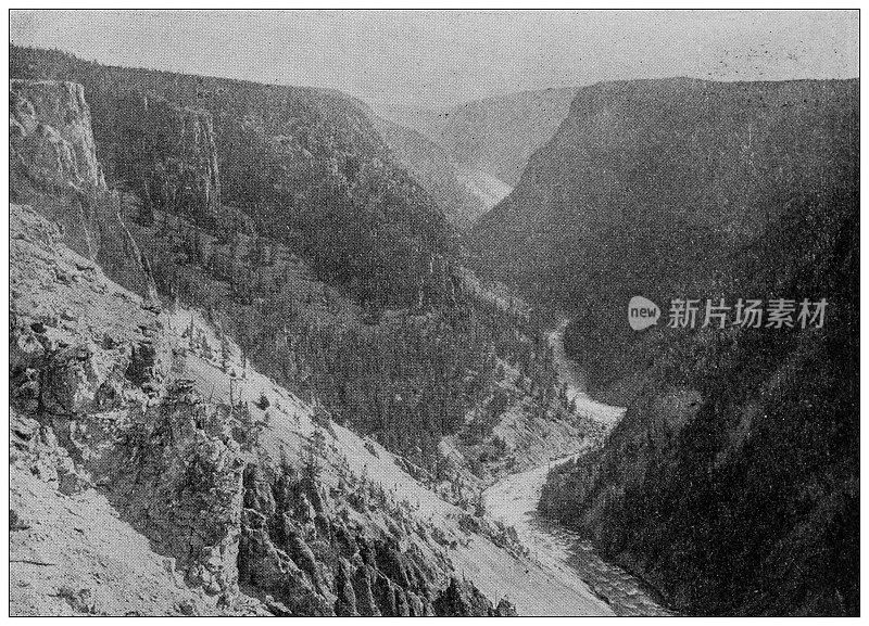 世界地标的古老照片(大约1894年):黄石国家公园大峡谷