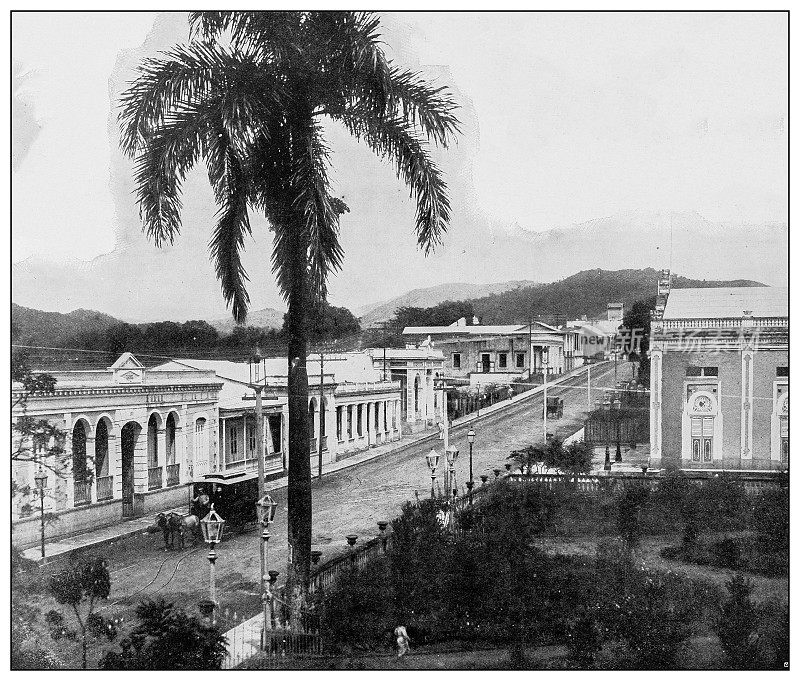 古董黑白照片:马亚奎斯广场，波多黎各