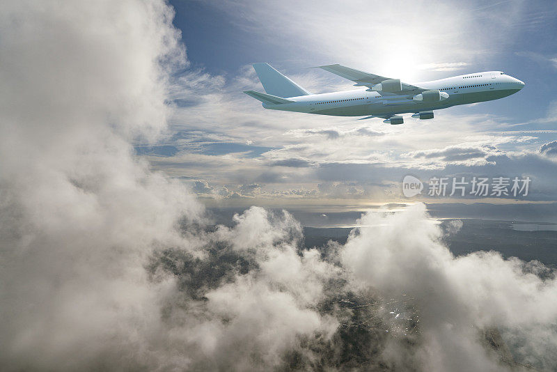 飞机在云层上起飞