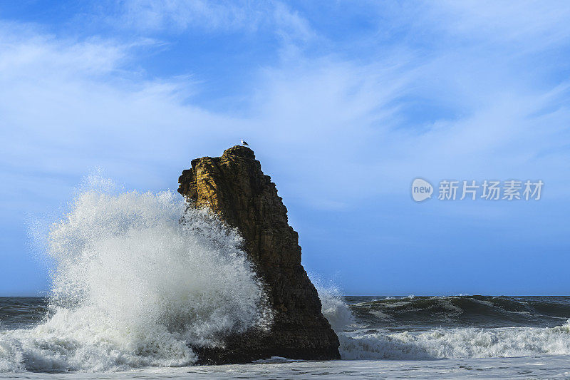 加利福尼亚海岸外的海蚀柱和汹涌的海浪