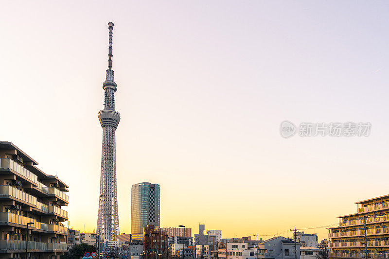 东京天空树位于东京镇的街道上