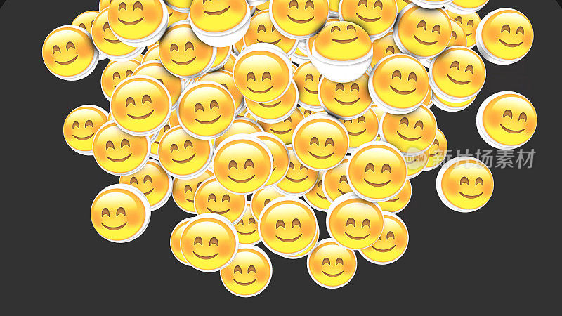 4K社交媒体咧嘴笑表情符号图标在彩色背景中连续跳跃，3D表情符号