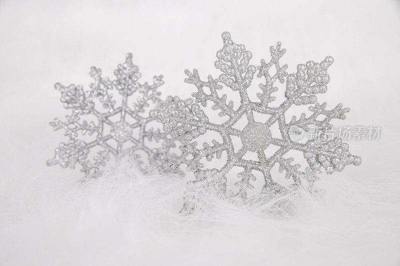 美丽的银白色雪花在毛皮